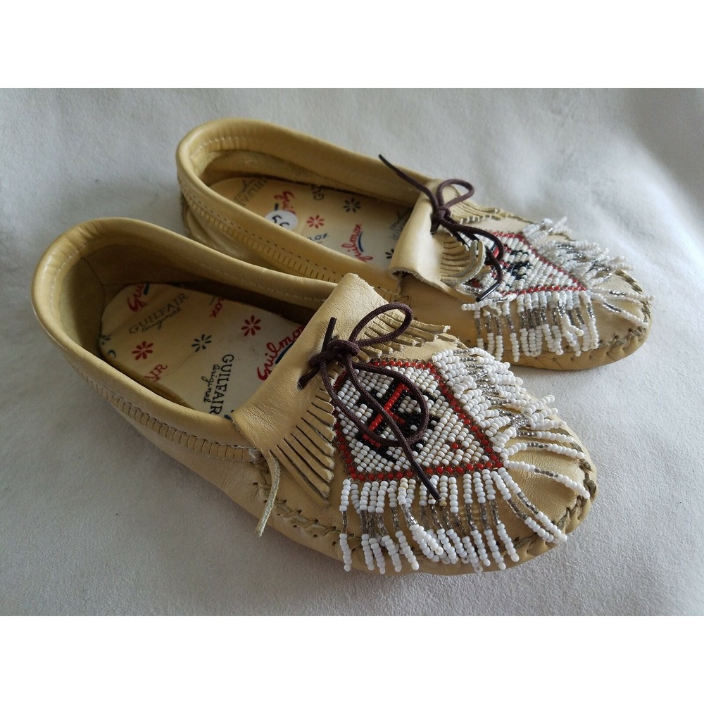 Vintage Guilfair Guilmox Leather Moccasins With Beading Children's Shoe 5.5